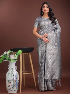 Gray Linen Cotton Saree