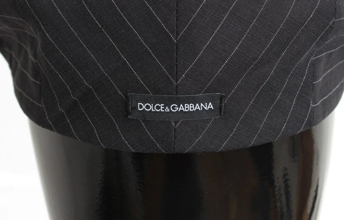 Gray Striped Cotton Newsboy Cap