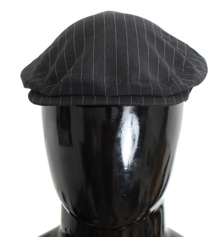 Gray Striped Cotton Newsboy Cap