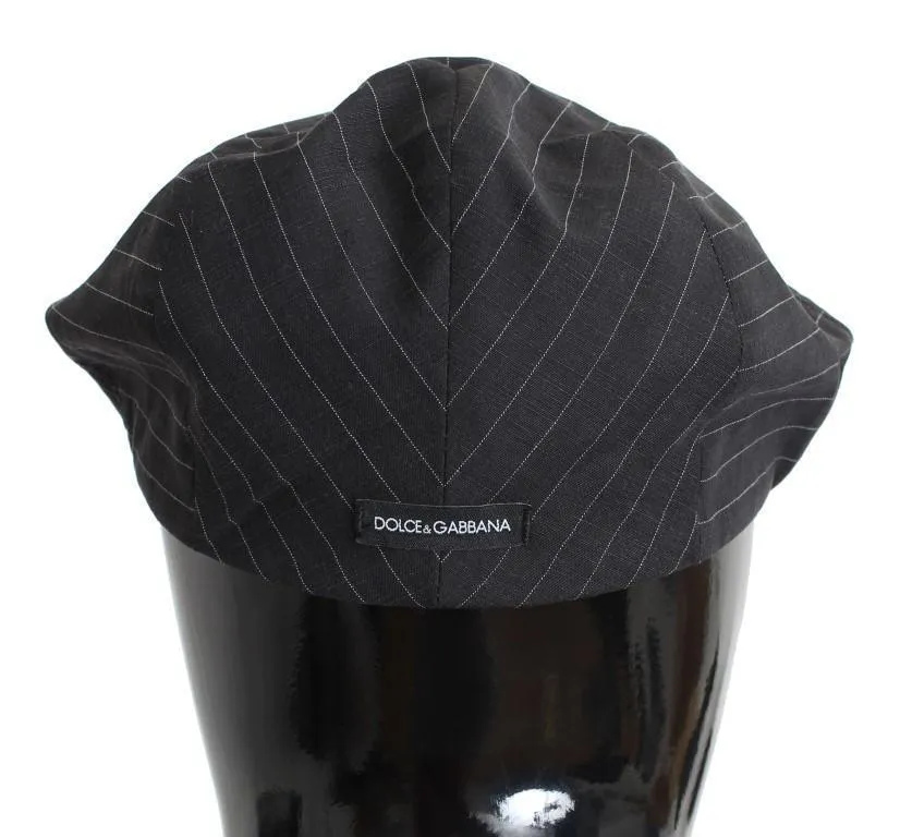 Gray Striped Cotton Newsboy Cap