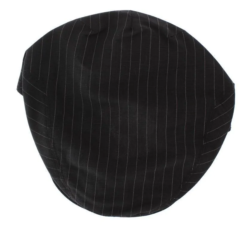 Gray Striped Cotton Newsboy Cap