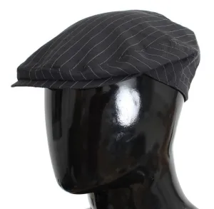 Gray Striped Cotton Newsboy Cap