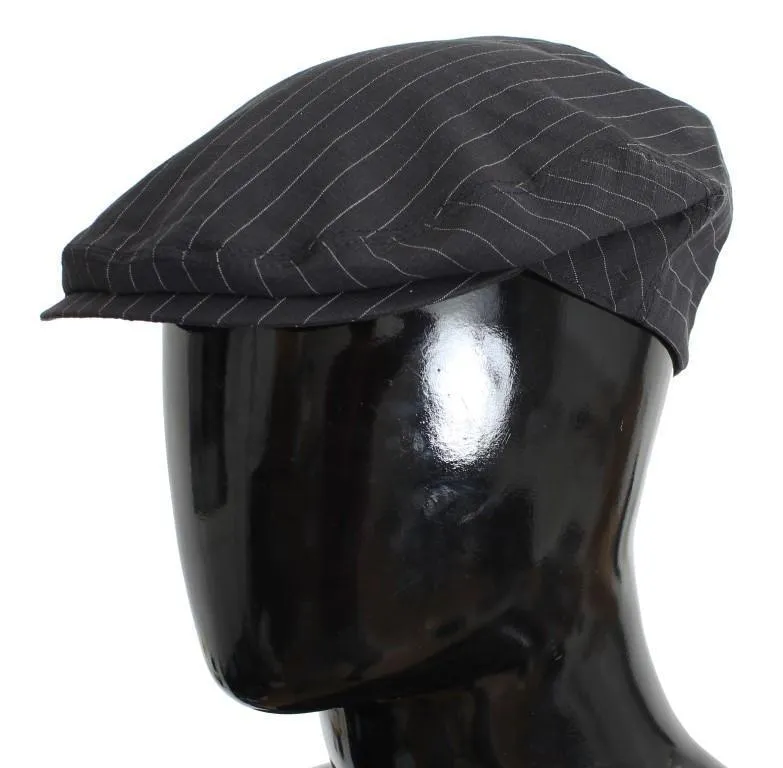 Gray Striped Cotton Newsboy Cap