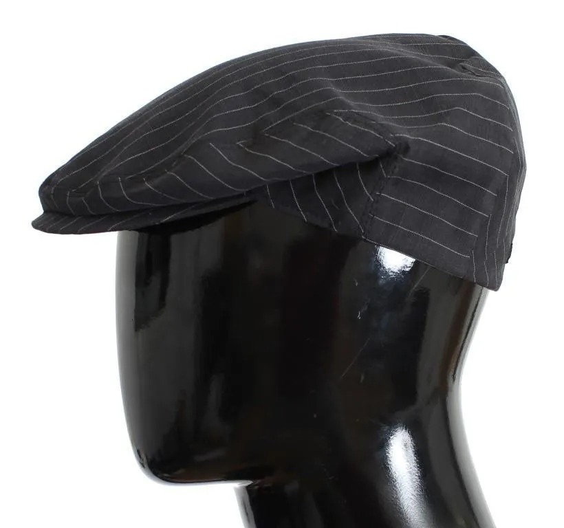 Gray Striped Cotton Newsboy Cap