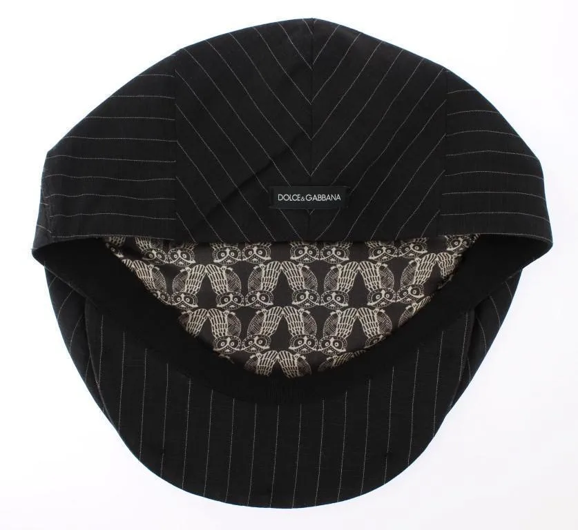 Gray Striped Cotton Newsboy Cap