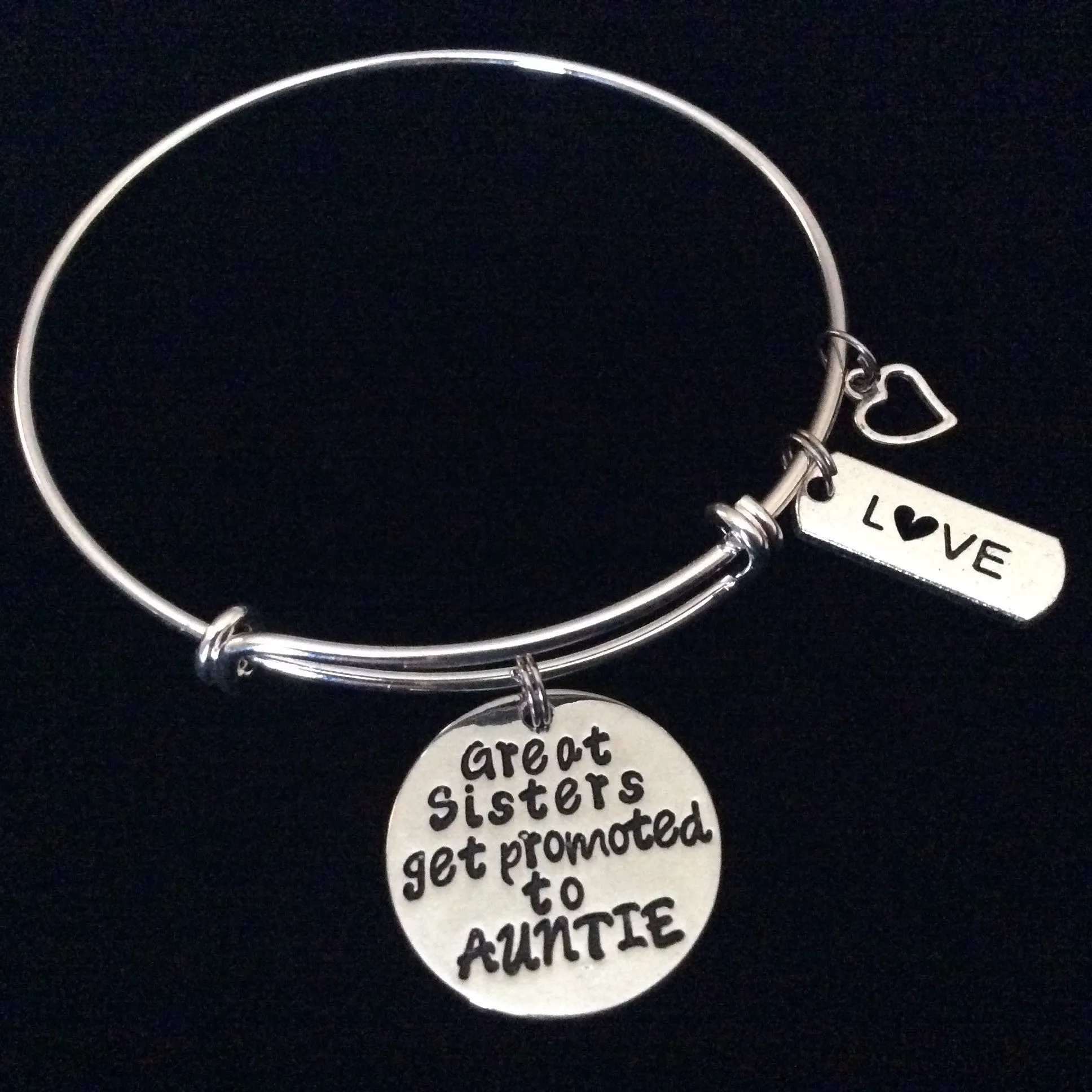 Great Sisters get Promoted to Auntie Expandable Charm Bracelet Adjustable Bangle Aunt Sister Family Gift