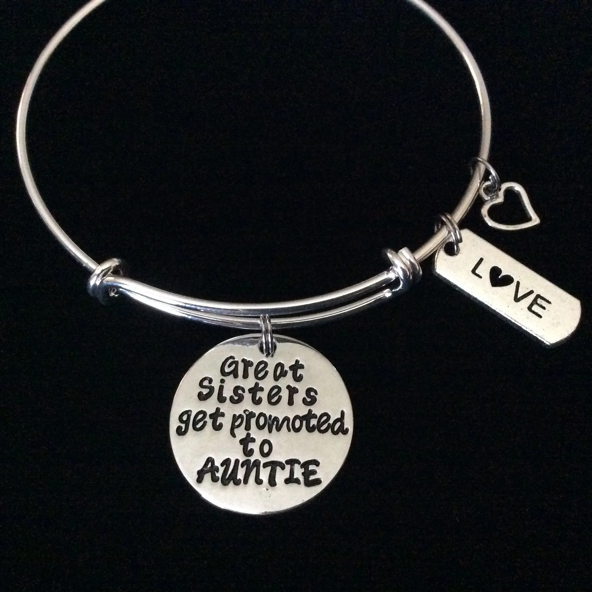 Great Sisters get Promoted to Auntie Expandable Charm Bracelet Adjustable Bangle Aunt Sister Family Gift