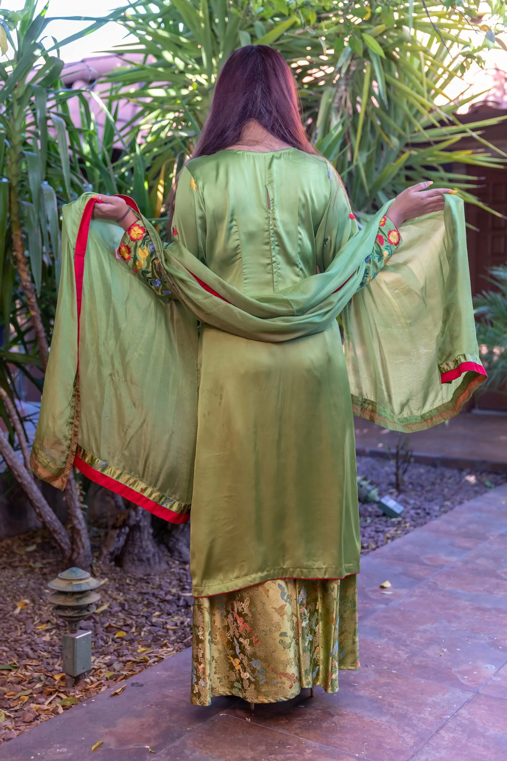 Green Silk Floral Salwar-Kameez Suit