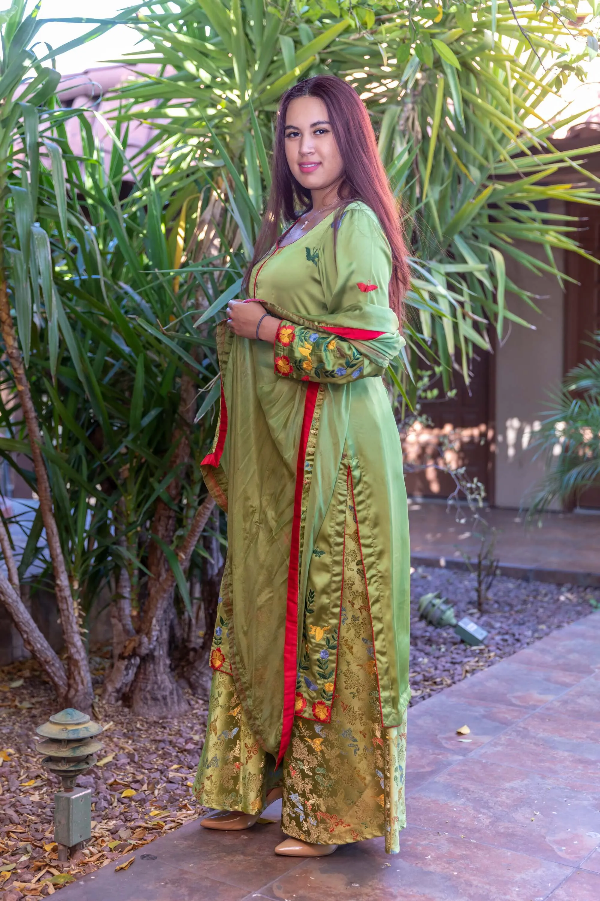 Green Silk Floral Salwar-Kameez Suit