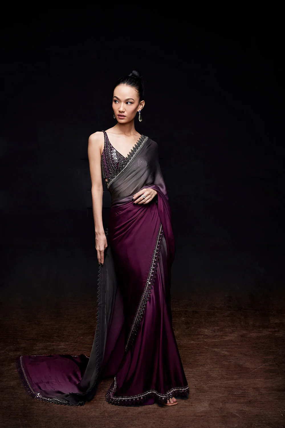 Grey wine ombre saree