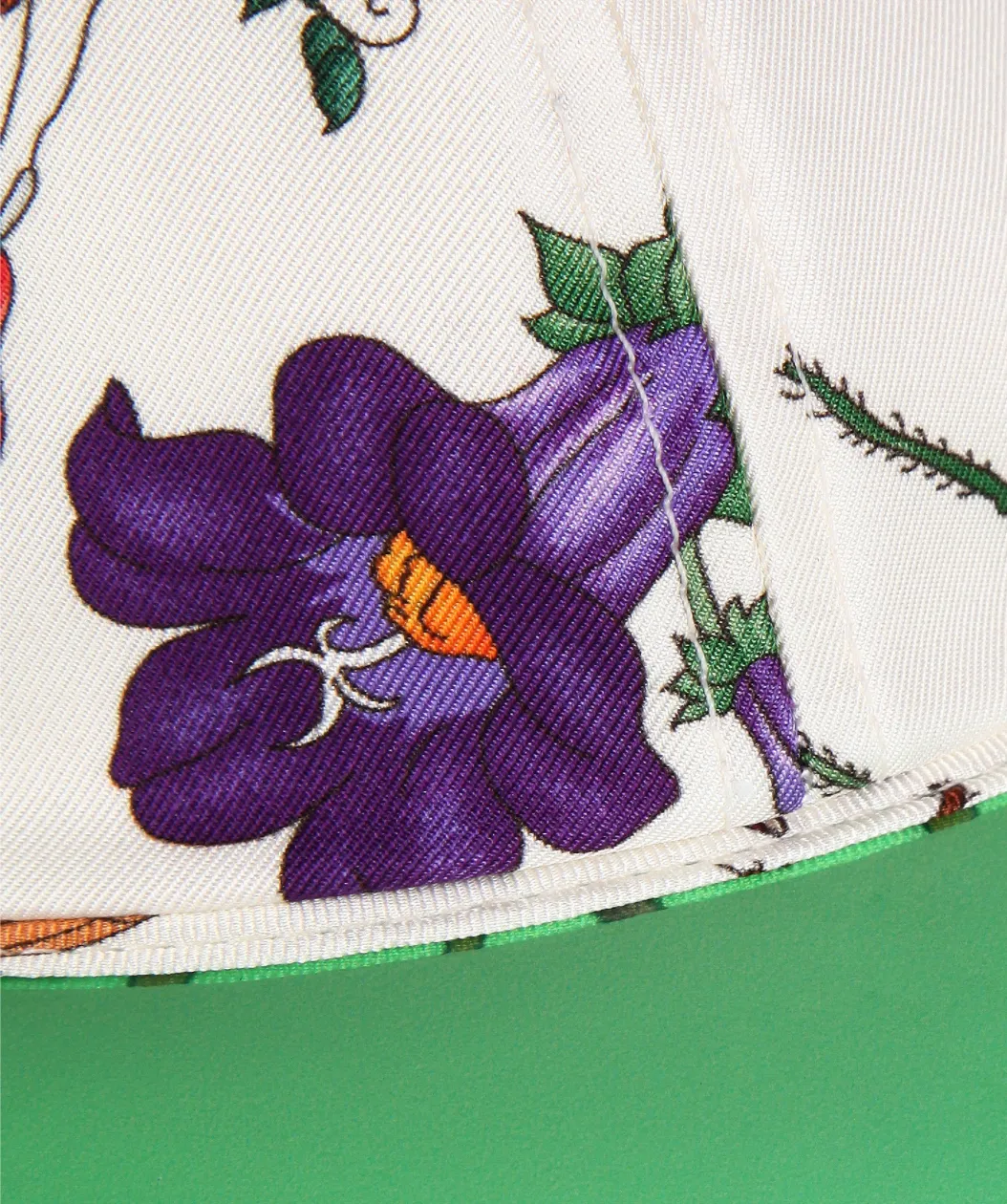 Gucci Flora Print Silk Hat with Reflective Visor in Green