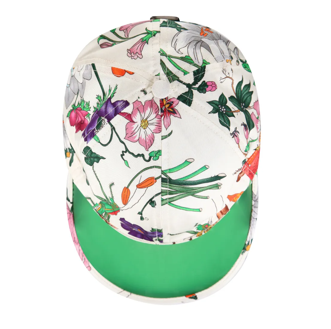 Gucci Flora Print Silk Hat with Reflective Visor in Green