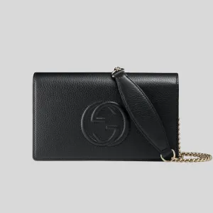 GUCCI Soho Wallet on Chain Leather Cross Body Clutch Bag Black RB-598211
