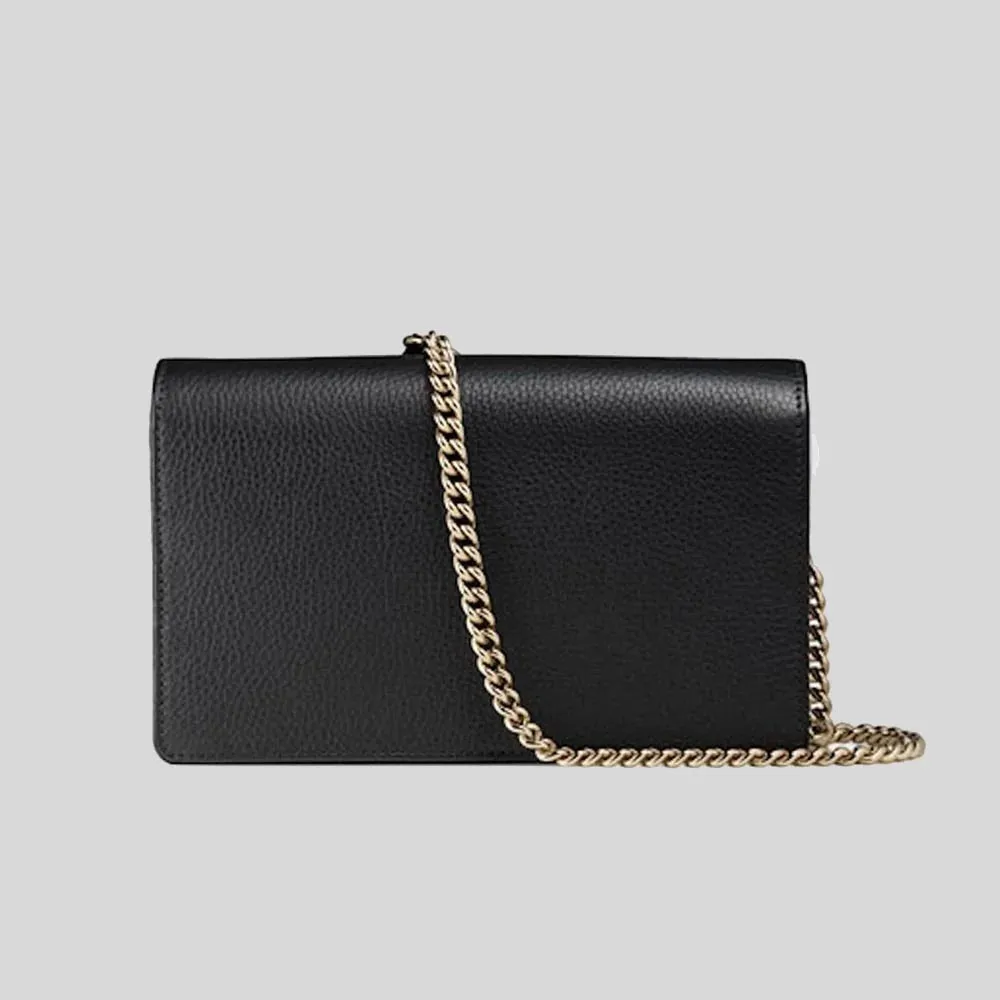 GUCCI Soho Wallet on Chain Leather Cross Body Clutch Bag Black RB-598211