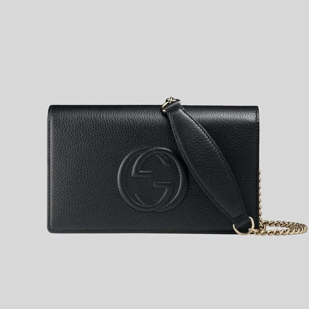 GUCCI Soho Wallet on Chain Leather Cross Body Clutch Bag Black RB-598211