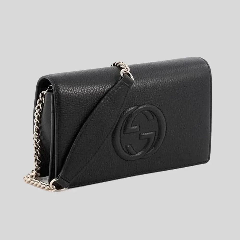 GUCCI Soho Wallet on Chain Leather Cross Body Clutch Bag Black RB-598211