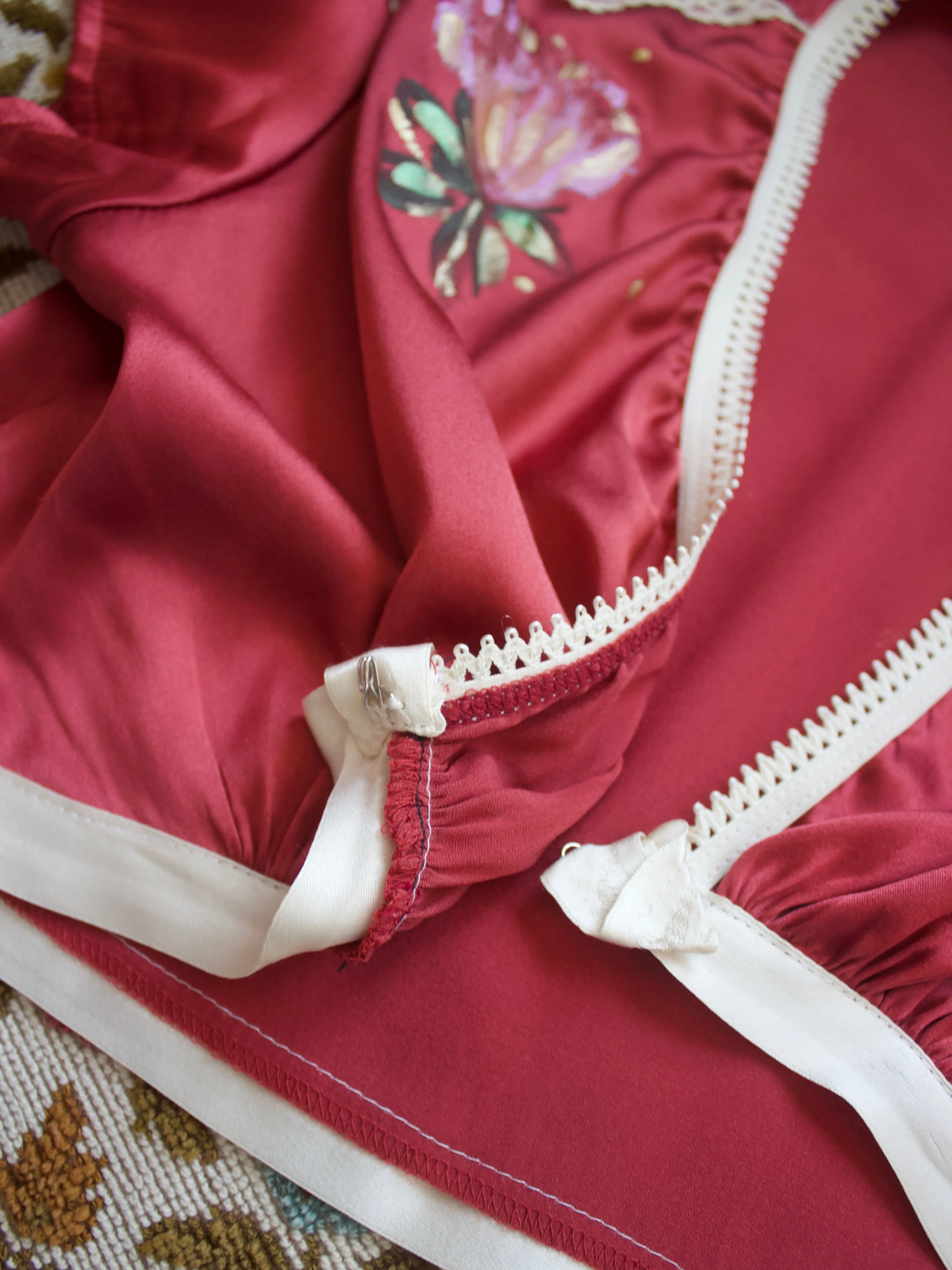 Hand Painted Cranberry Silk Cap Sleeve Crop Blouse Modern Does Vintage