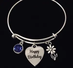 Happy Birthday Jewelry Expandable Charm Bracelet Adjustable Bangle September Birthstone Sapphire
