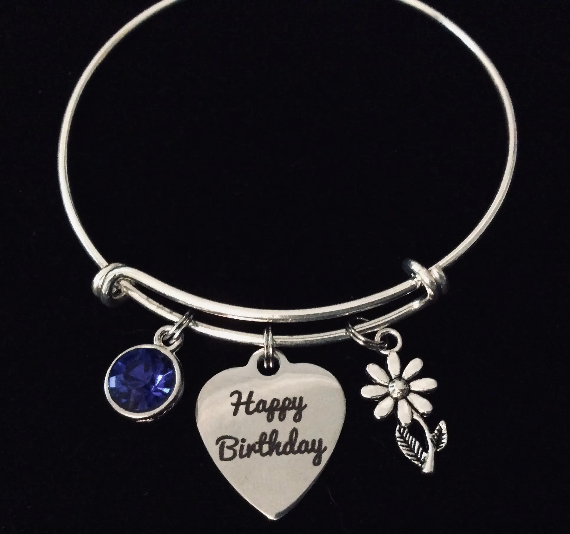 Happy Birthday Jewelry Expandable Charm Bracelet Adjustable Bangle September Birthstone Sapphire