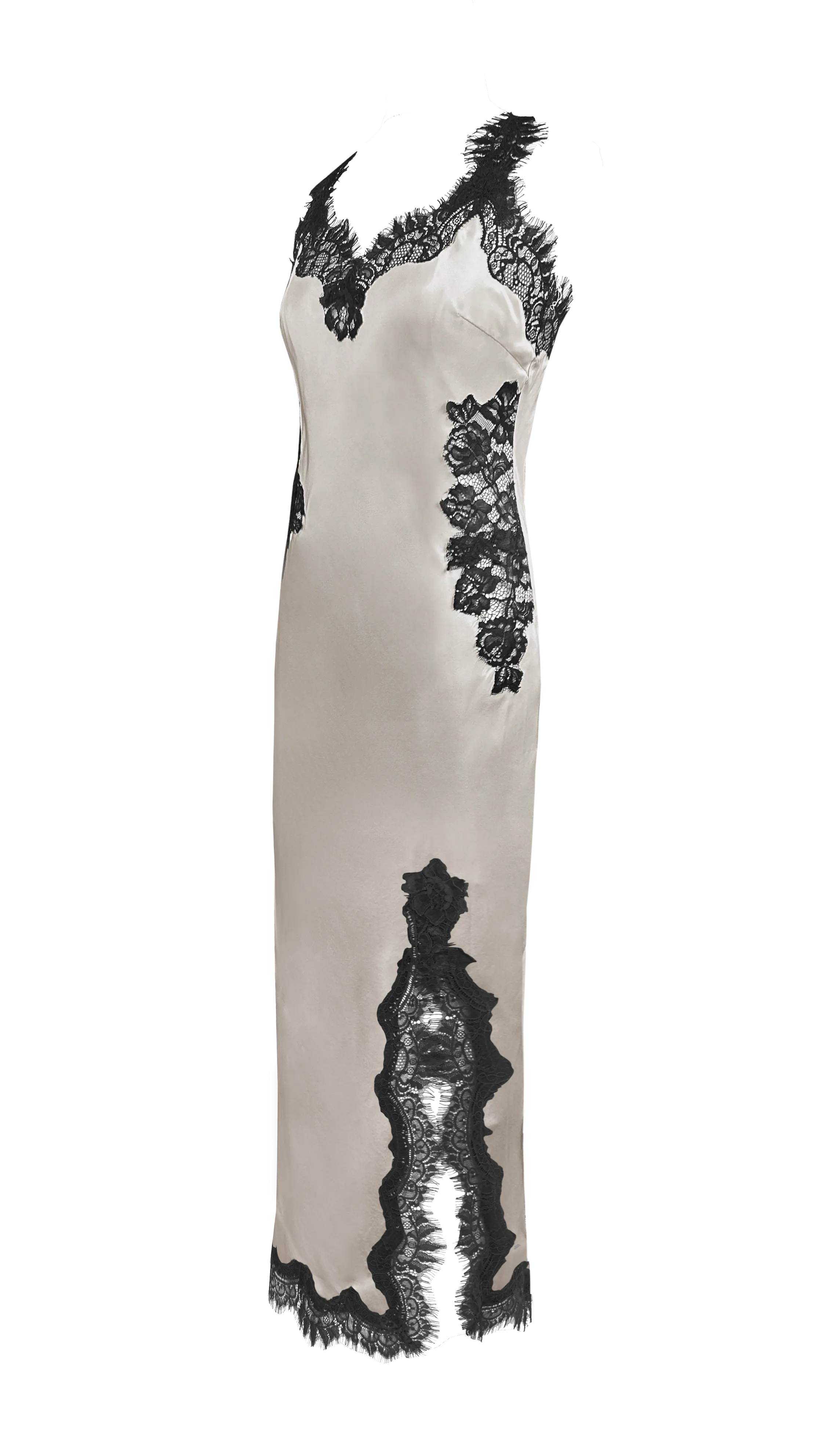Harper Strap Long Bias Dress - Antique White/Black Lace