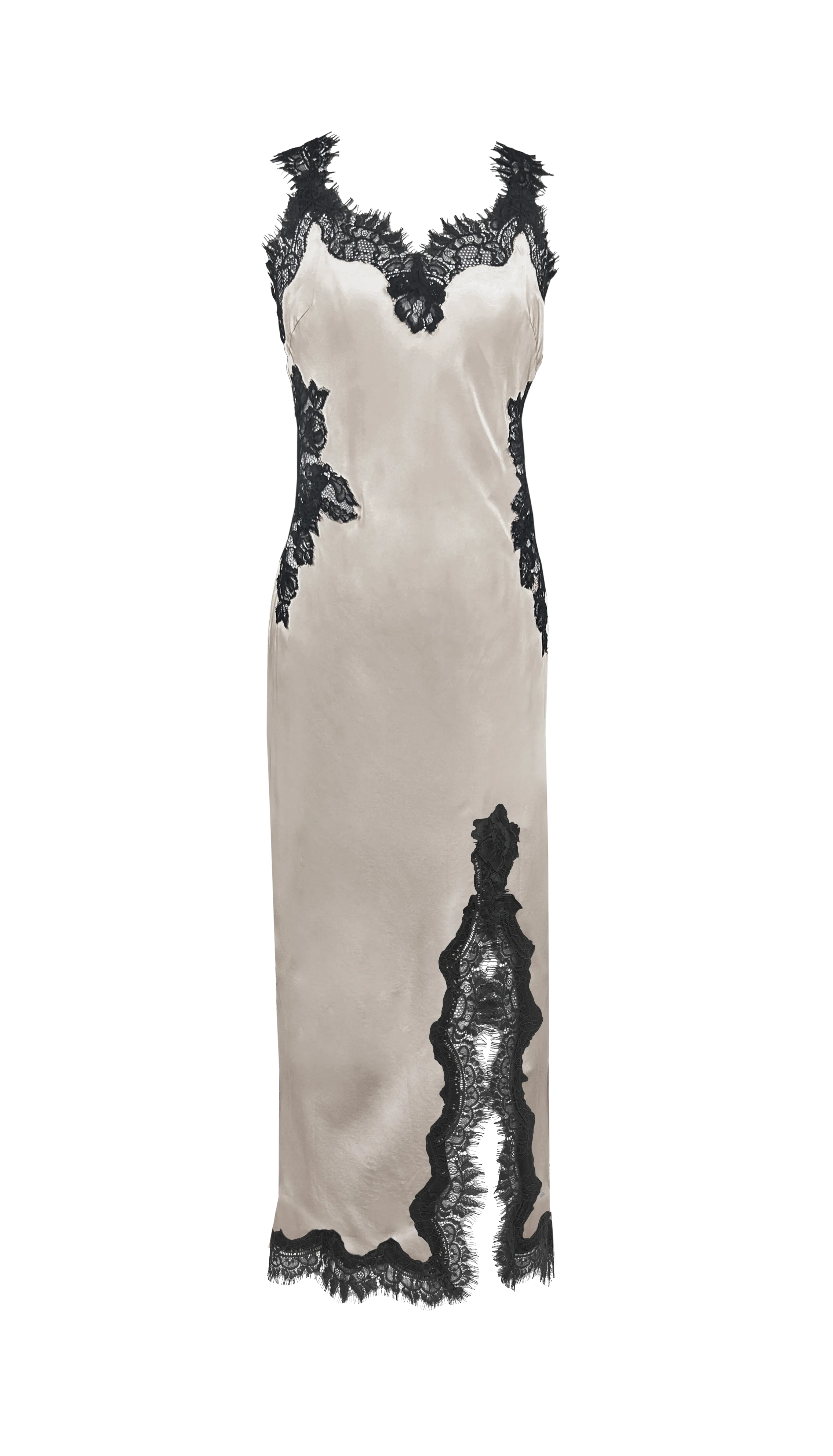 Harper Strap Long Bias Dress - Antique White/Black Lace