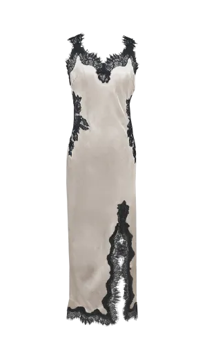 Harper Strap Long Bias Dress - Antique White/Black Lace