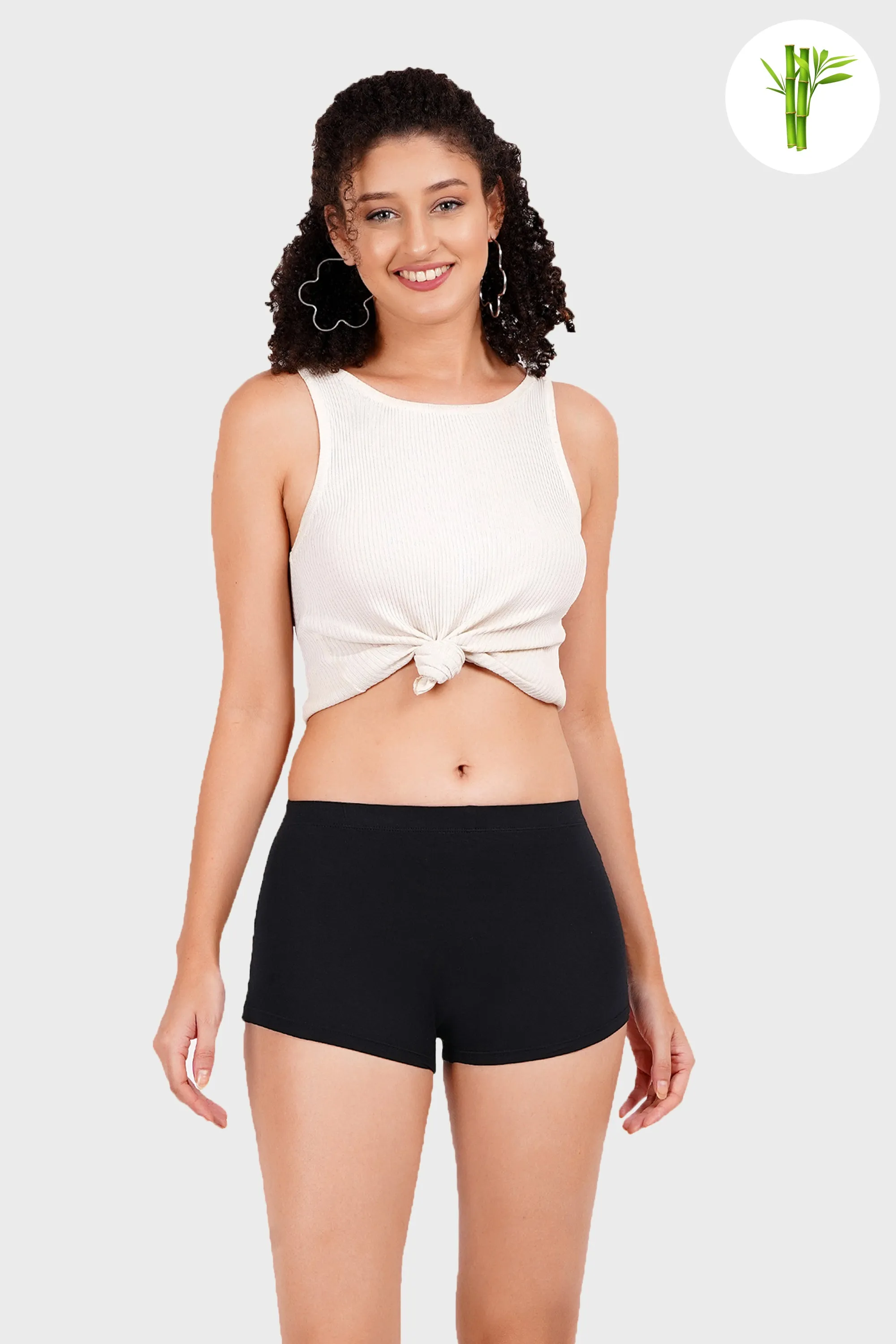 High Rise Micro Bamboo Boyshorts - Midnight Black
