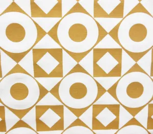 Home Couture Fabric: Circles & Squares Reverse - Custom Mustard on White Belgian Linen/Cotton