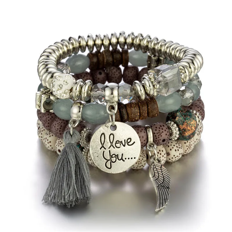 I Love You Beaded Bracelet Set