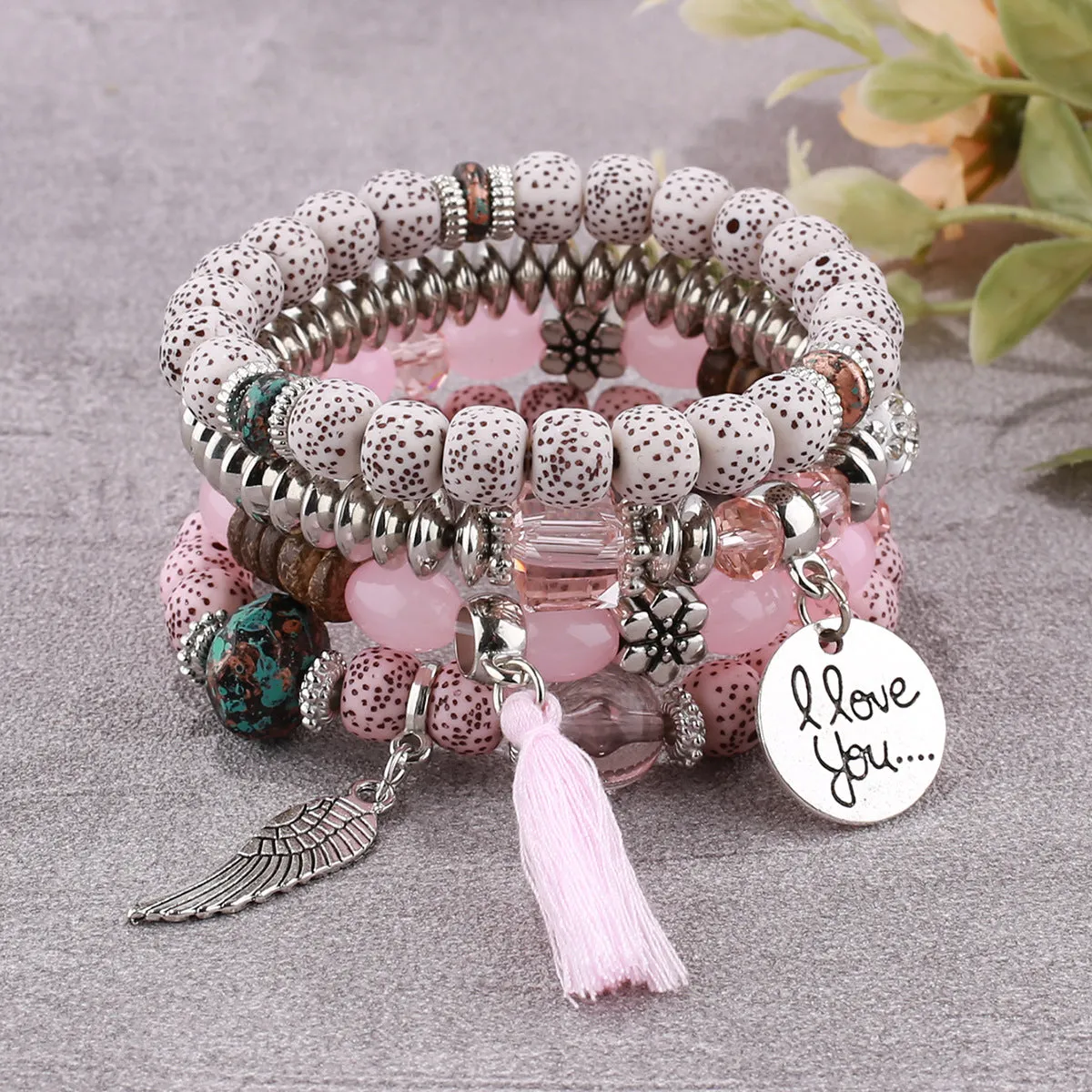I Love You Beaded Bracelet Set
