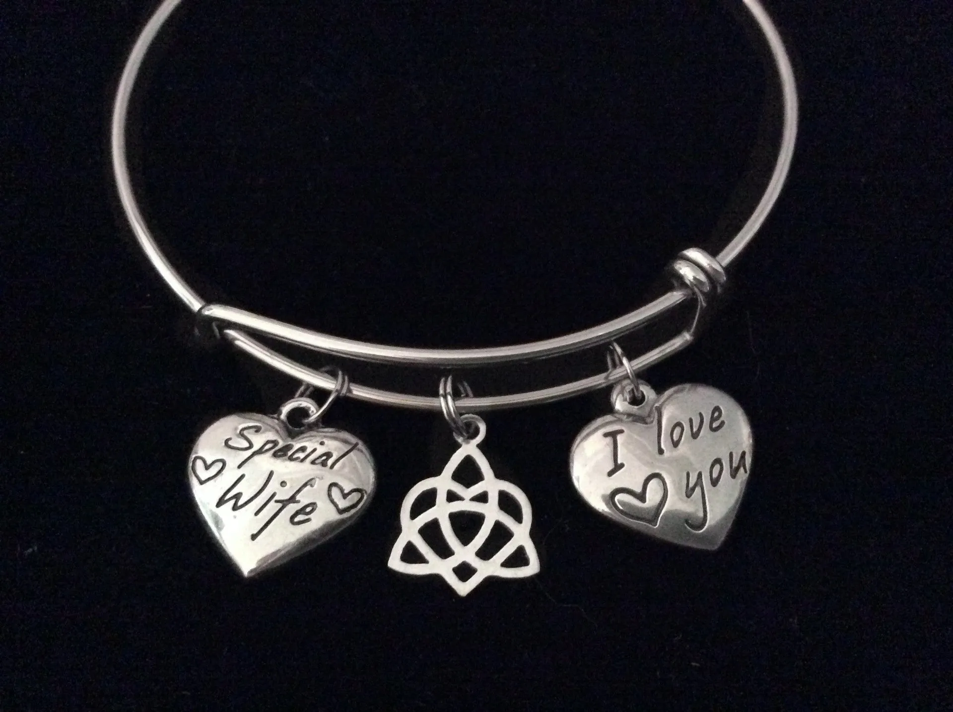 I Love You Special Wife Celtic Love Knot Stainless Steel Expandable Charm Bracelet Silver Bangle Gift Double Sided