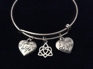 I Love You Special Wife Celtic Love Knot Stainless Steel Expandable Charm Bracelet Silver Bangle Gift Double Sided