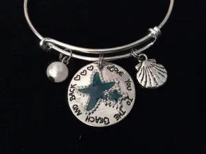 I Love You to the Beach and Back Expandable Charm Bracelet Silver Adjustable Wire Bangle Gift Nautical