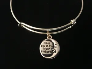 I Love you to the Moon and Back on a Gold Expandable Bracelet Adjustable Gold Wire Bangle Meaningful Gift Trendy Stacking