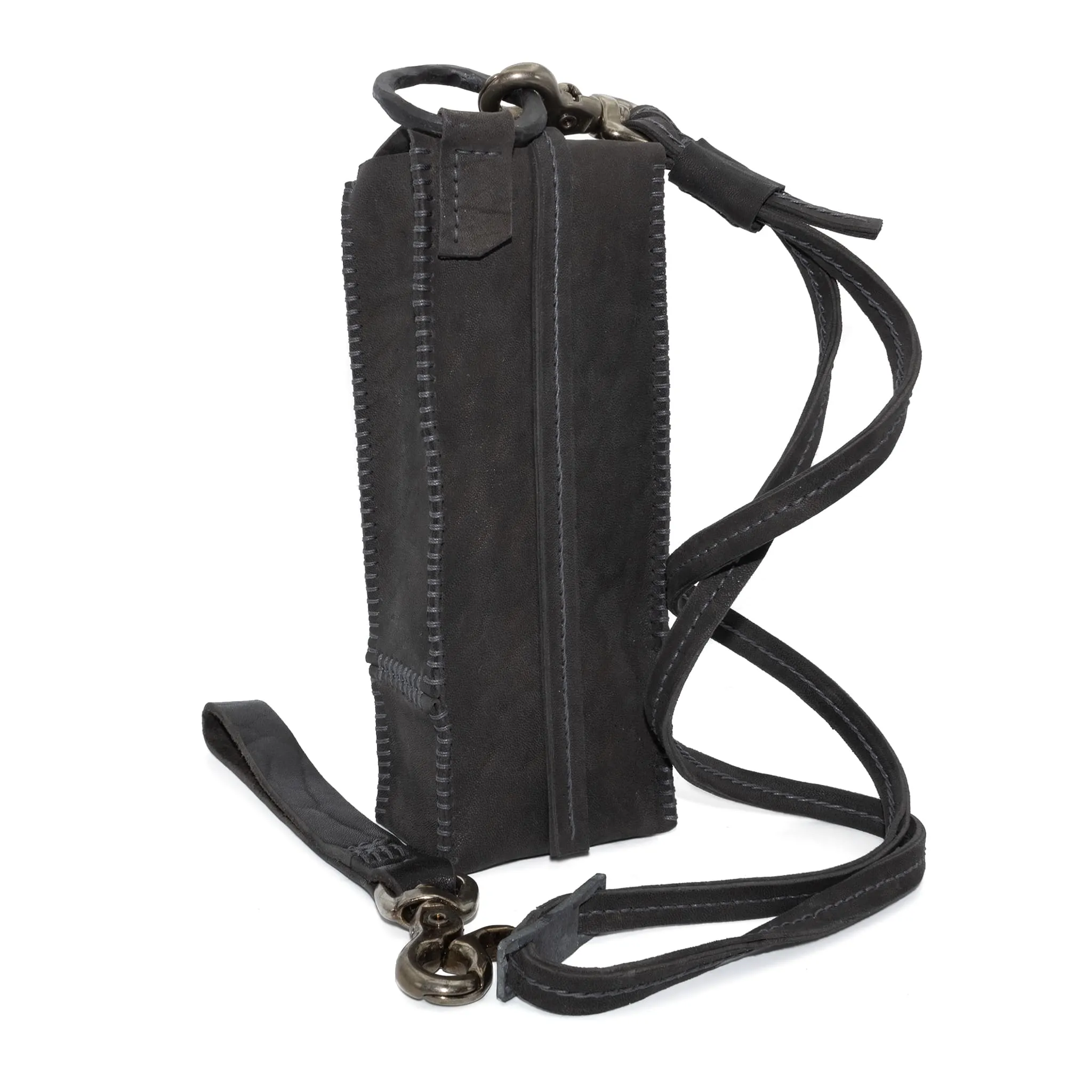iron dyed horse culatta leather phone pouch