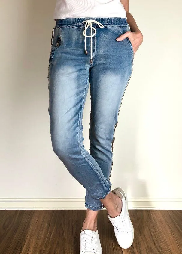 ITALIAN STAR Denim Jogger with Gold Trim