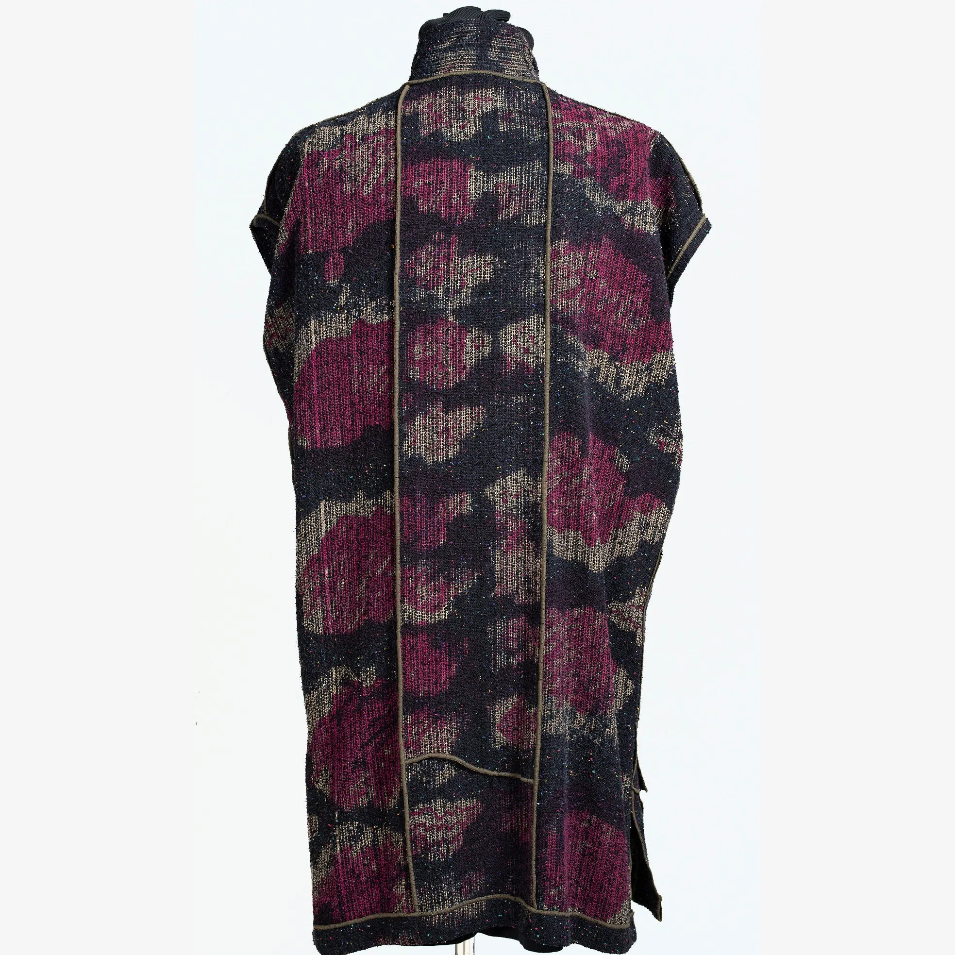 Judith Bird Vest, Long, Magenta/Tan/Black Tweed, M/L