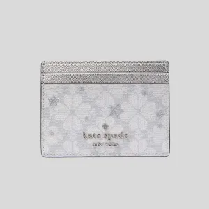 KATE SPADE Spade Flower Star Toss Small Slim Card Holder Platinum Grey Multi RB-KJ953