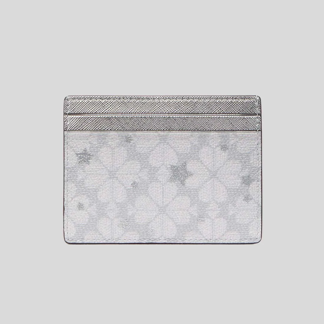 KATE SPADE Spade Flower Star Toss Small Slim Card Holder Platinum Grey Multi RB-KJ953