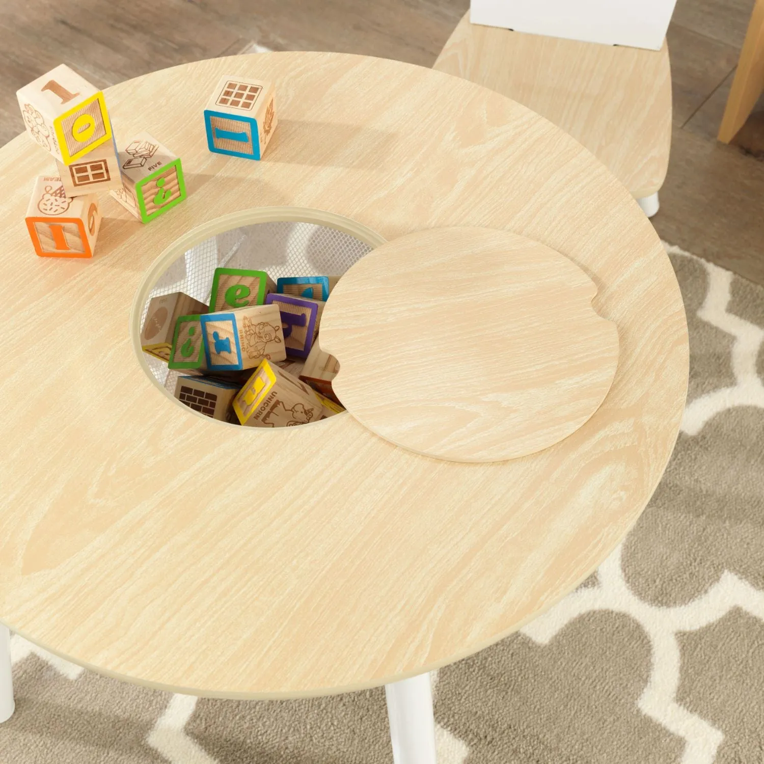 KidKraft Round Storage Table & 2 Chair Set - Natural & White