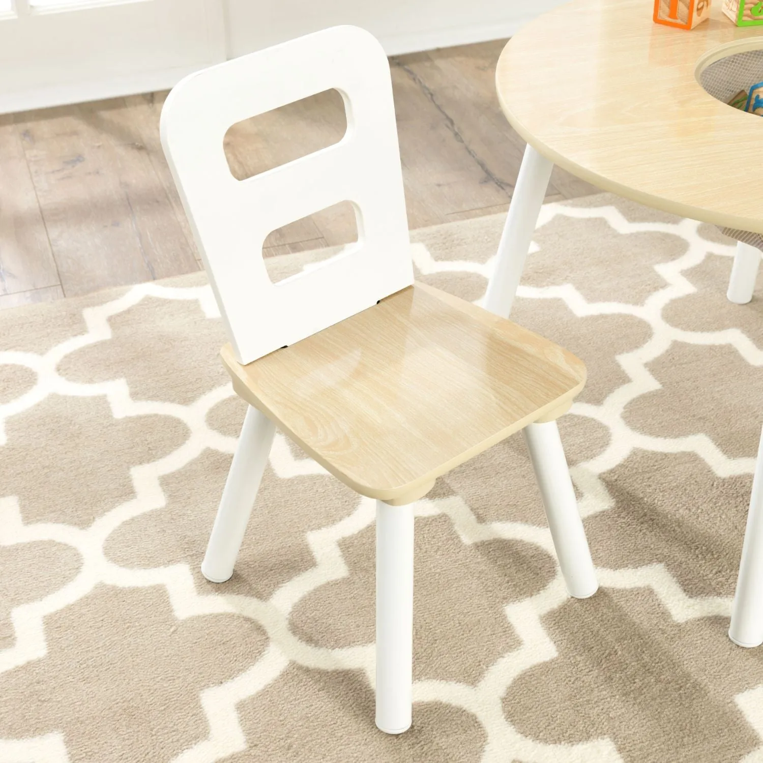 KidKraft Round Storage Table & 2 Chair Set - Natural & White