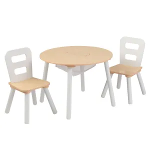 KidKraft Round Storage Table & 2 Chair Set - Natural & White