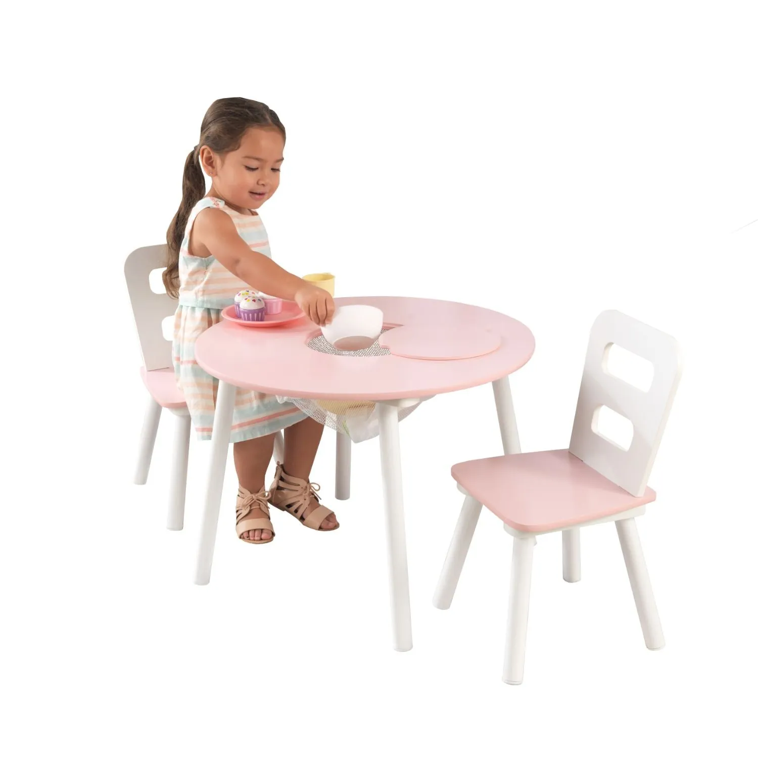 KidKraft Round Storage Table & 2 Chair Set - Pink & White