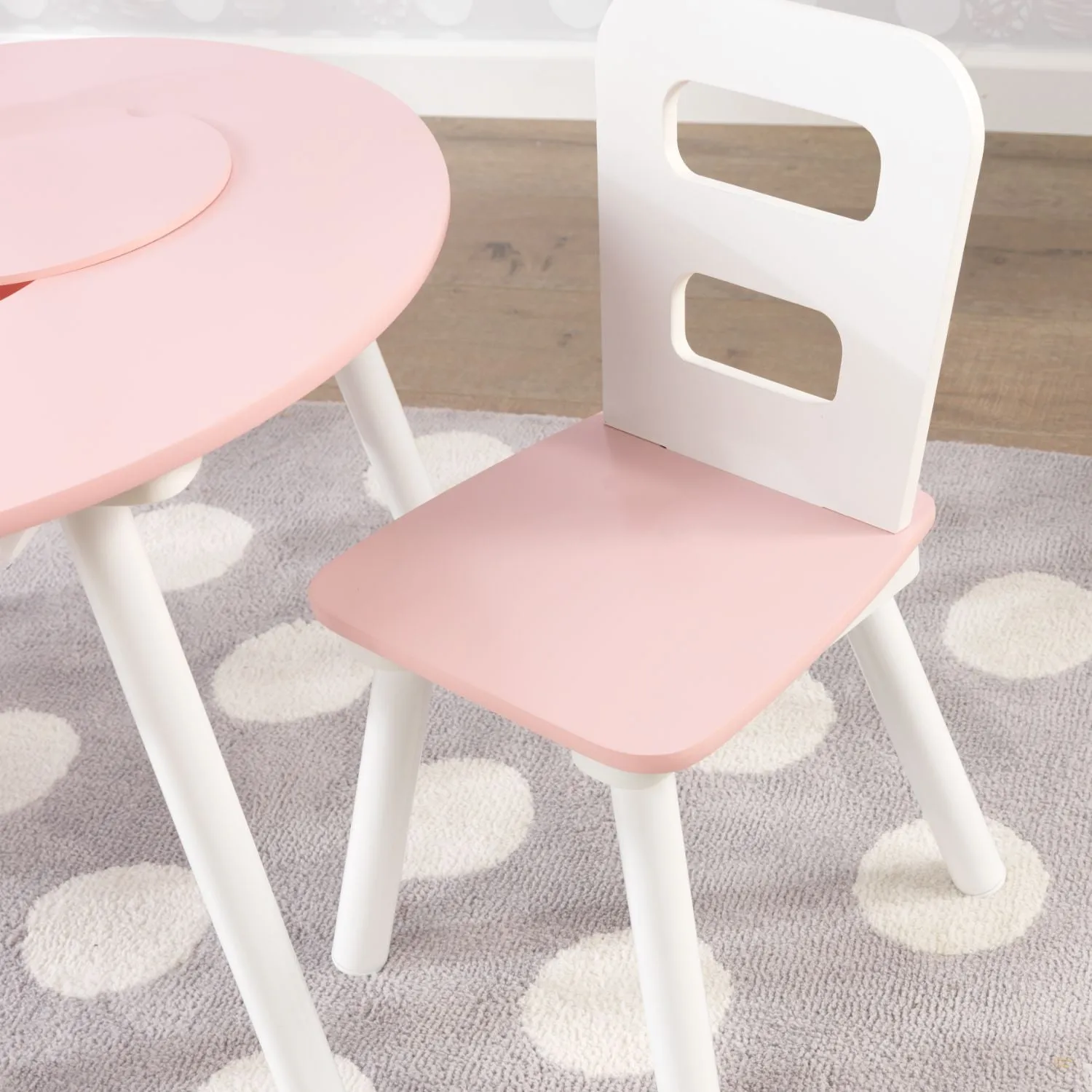 KidKraft Round Storage Table & 2 Chair Set - Pink & White