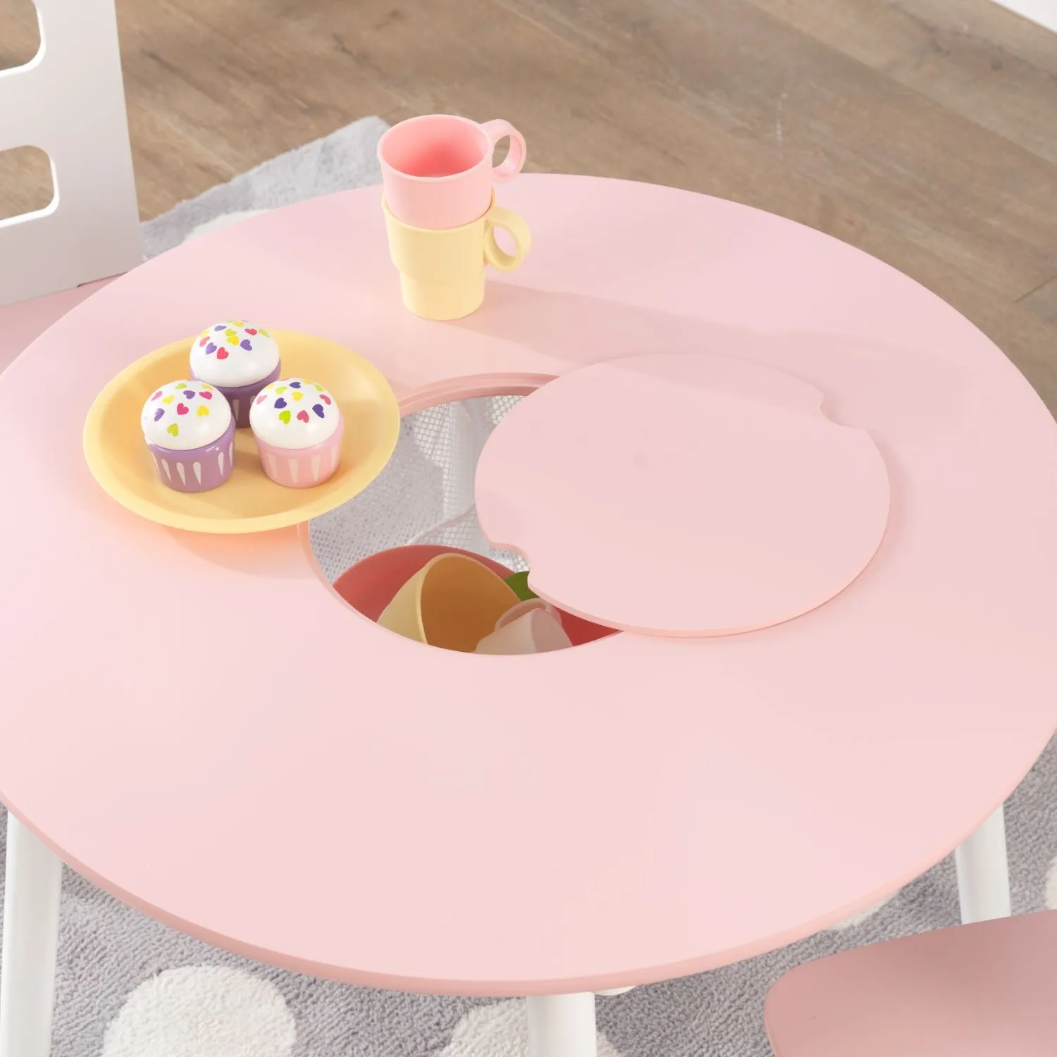 KidKraft Round Storage Table & 2 Chair Set - Pink & White