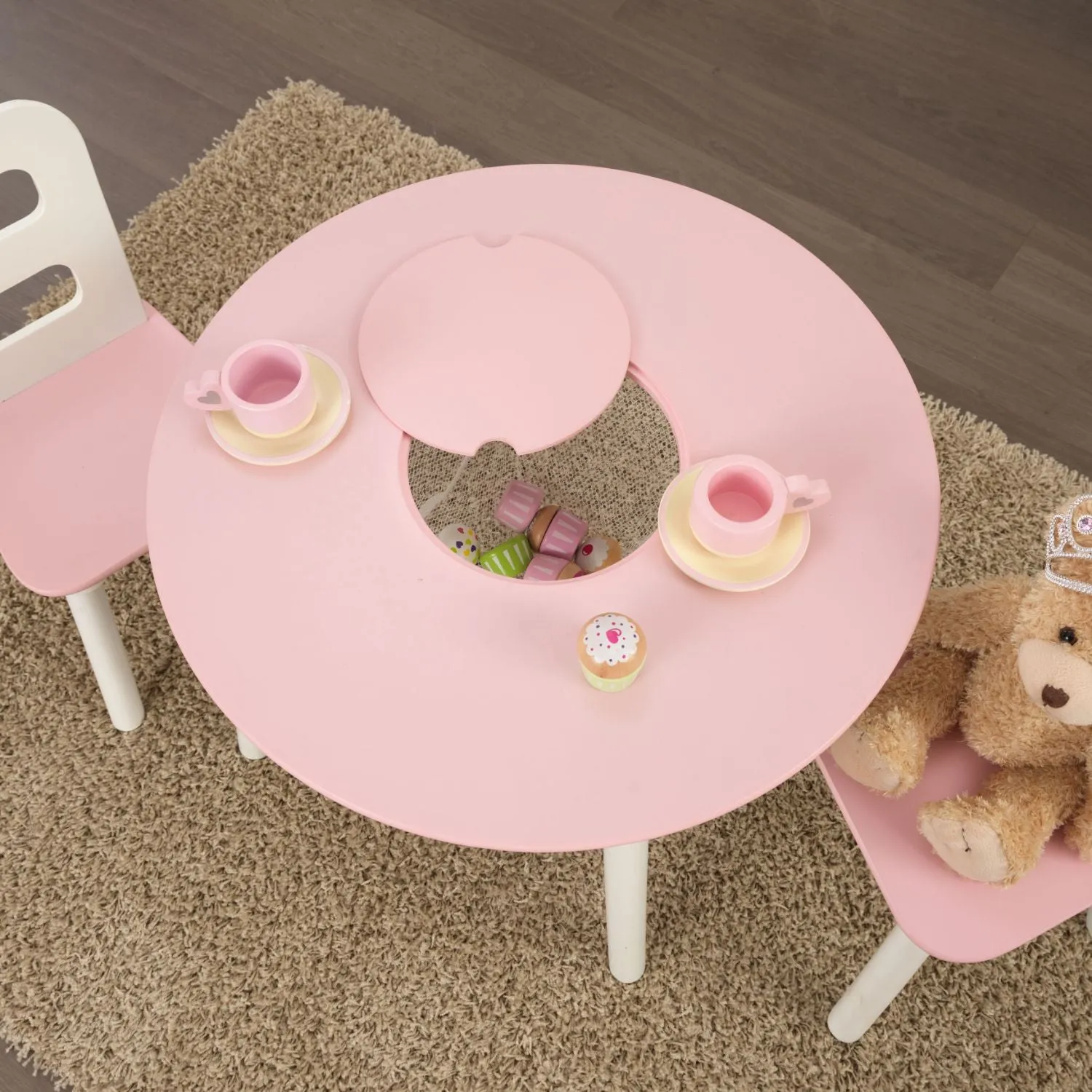 KidKraft Round Storage Table & 2 Chair Set - Pink & White