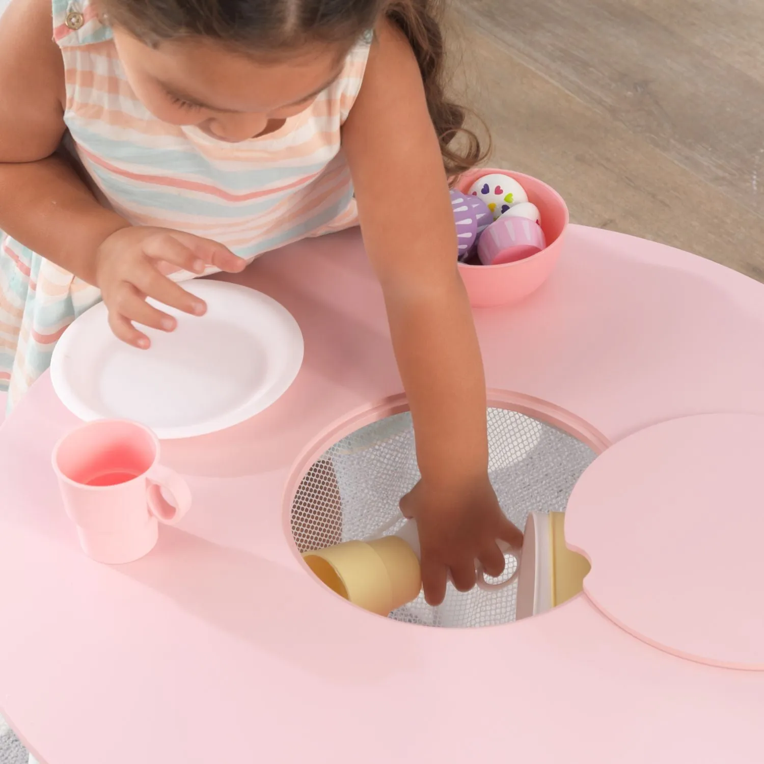 KidKraft Round Storage Table & 2 Chair Set - Pink & White