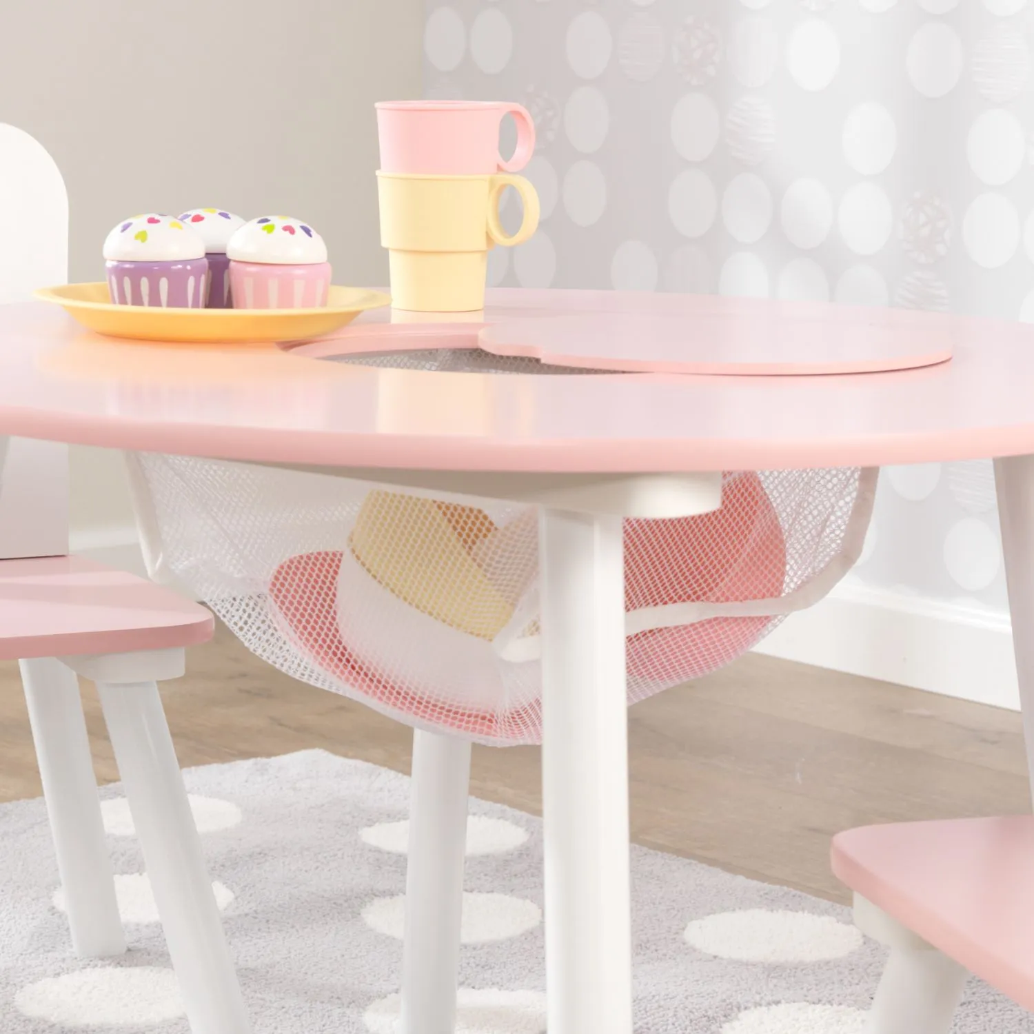 KidKraft Round Storage Table & 2 Chair Set - Pink & White