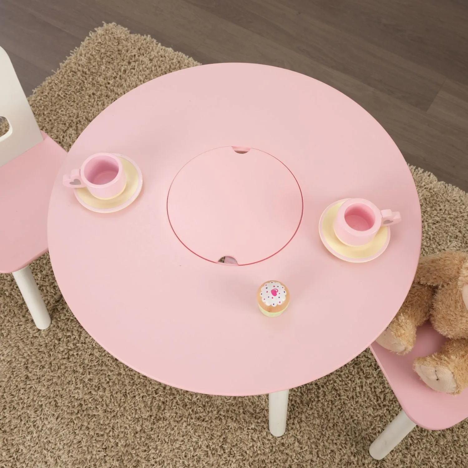 KidKraft Round Storage Table & 2 Chair Set - Pink & White