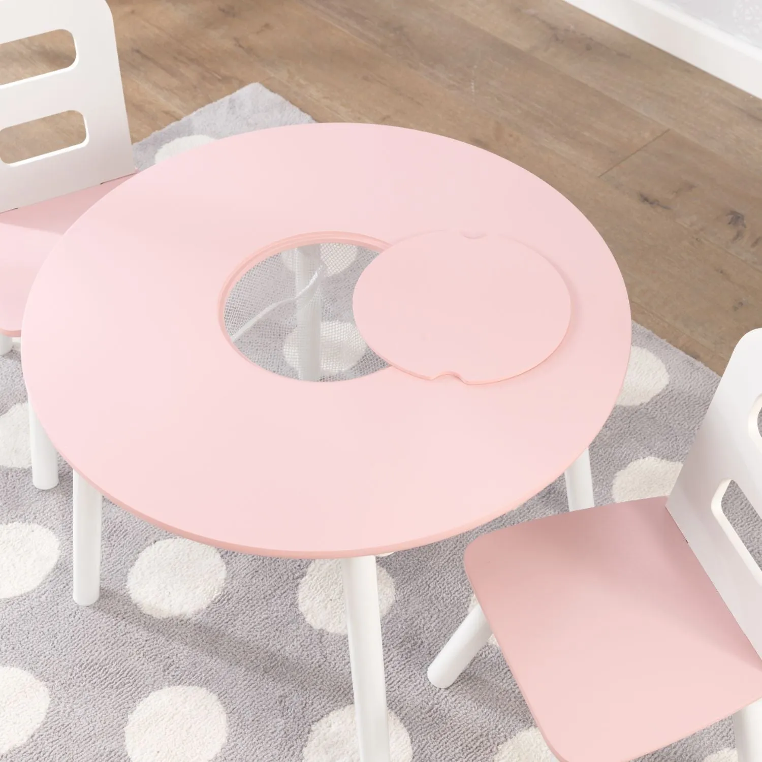 KidKraft Round Storage Table & 2 Chair Set - Pink & White